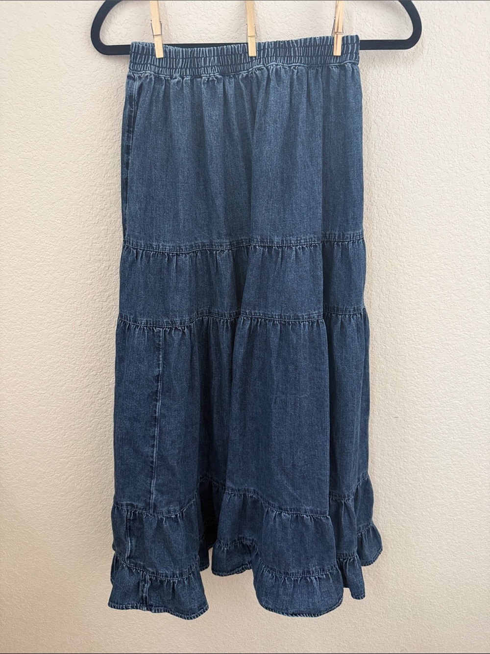 American Eagle Outfitters Denim Tiered Maxi Skirt Size XS